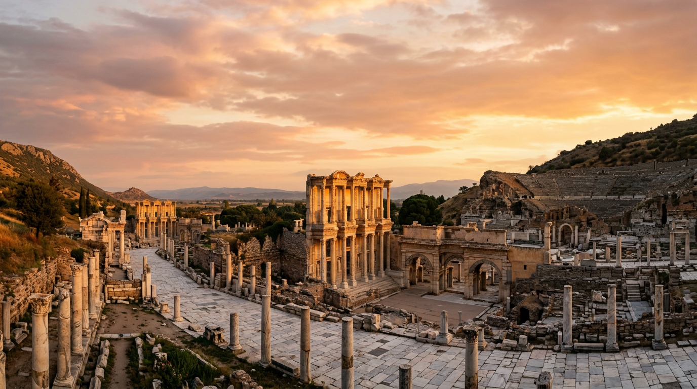 Ancient ruins of Ephesus at sunrise, UNESCO World Heritage Site